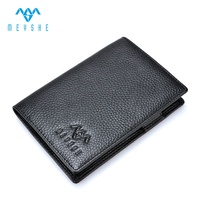Portefeuille porte-cartes de visite personnalisable avec logo en relief, en cuir véritable noir, fermeture à clip, élégant, pour passeport, argent et cartes de crédit