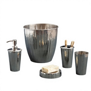 Modern Metal Bathroom <b>Set</b> 5 Piece Round <b>Soap</b> Dish <b>Toothbrush</b> <b>Holder</b> Tumbler Waste Bin With Pump <b>Dispenser</b> Decoration For Home - Product Image 1