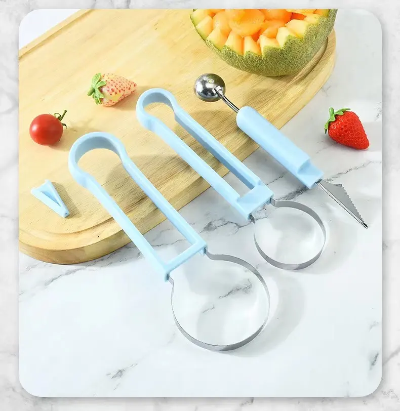 3 In 1 Fruit Bal Carving Mes Kiwi Scoop Meloen Graver Fruit Jar Aardappelpuree Baller Ijs