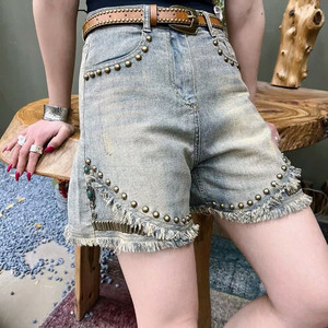 Hong <b>Kong</b> Retro Style Denim Shorts for Women New <b>Large</b> Size High Breathable Five-Point Pants Loose Slimming Wide-leg Design - Product Image 6