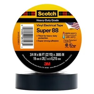 3m Super 88电工胶带黑色胶带，聚氯乙烯背衬黑色胶带每卷19mmX20M米