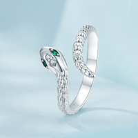 925 Sterling Silver Réglable Serpent Anneau Platine Plaqué Vert Zircon Rétro Textures Serpent Anneau De Mode Bijoux SCR980-E