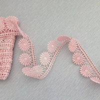 Pita Renda Guipure Bordir Larut Air Motif Bunga Daisy Pink Grosir untuk Gaun Jahit DIY 3cm