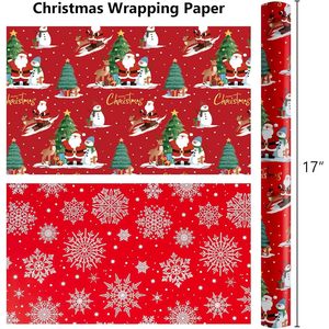 MAYPLUSS Red Christmas <b>Wrapping</b> <b>Paper</b> 17in X 33ft Santa Claus Tree Design Double Side Coated Art <b>Paper</b> - Product Image 4