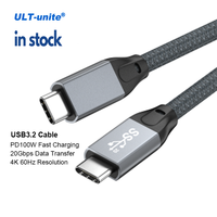 Kabel Pengisian Daya ULT-unite Custom USB 3.2 Gen 2x2 dengan Chip E-Marker Tipe C 20Gbps 5A 100W Tembaga Berlapis Timah C ke C