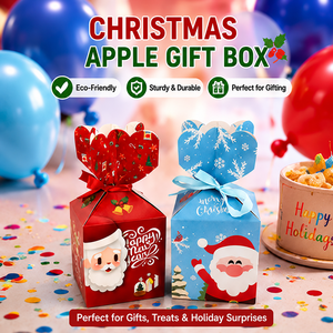 Kotak Kemasan Apel Natal dari Karton Laminasi dengan Desain Pita Santa dan Manusia Salju untuk Ritel dan Promosi - Product Image 1