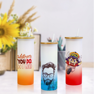Topjlh Tasse à sublimation vierge en verre dépoli de 18 oz, dégradé coloré, avec logo personnalisé imprimé pour les fêtes estivales à la <span class=keywords><strong>piscine</strong></span> et les douches nuptiales - Product Image 1
