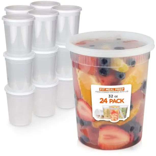 Recipiente descartável para armazenar alimentos, 8oz/12oz/16oz/24oz/32oz, plástico redondo, microondas, recipiente para sopa deli