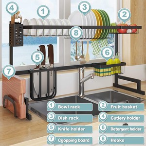 Giá để bát đĩa nhà bếp, giá phơi bát đĩa có thể mở rộng, giá để đồ nhà bếp đa năng, tiết kiệm không gian, dụng cụ sắp xếp nhà cửa - Product Image 6
