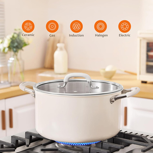 Cocotte en acier inoxydable triple couche avec couvercle en verre, poignée en silicone, sans revêtement, compatible lave-vaisselle, pour pâtes et bouillons - Product Image 3