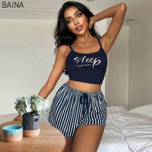 Wholesale Summer Sexy Sleeveless Pajamas Ladies Sling + 2 Piece <b>Set</b> Night Wear for <b>Women</b> Short Sleepwear - Product Image 2