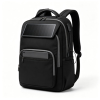 Sac à dos pour ordinateur portable avec panneau solaire, noir, sac à dos professionnel avec port de charge USB, poche avant zippée pour tablette, pour les trajets quotidiens
