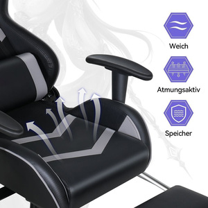 <span class=keywords><strong>Chaise</strong></span> de jeu gamer en cuir noir, entièrement inclinable, avec roulettes, fonction massage, 150 kg, fabrication allemande, best-seller, nouveau modèle élégant. - Product Image 4