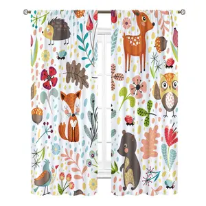 Rèm Cửa Trẻ Em Woodland Rod Pocket Forest Animal Zoo Dễ Thương Vườn Ươm Hoạt Hình Vui Nhộn Đầy Màu Sắc Nghệ Thuật In Rèm