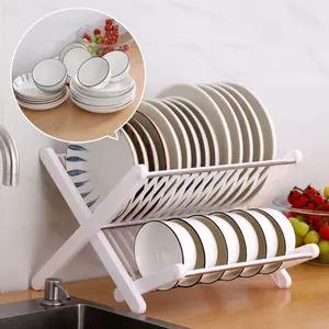 Multi-Purpose <b>Kitchen</b> <b>Storage</b> Rack with Double Tiers Foldable and Easy to Drain Bowl and Tray Rack Tableware Organizer - Product Image 2