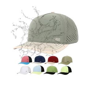 Casquette de baseball 5 panneaux personnalisée avec logo, en polyester imperméable, visière incurvée, trous découpés au laser, pour le sport et l'extérieur - Product Image 1