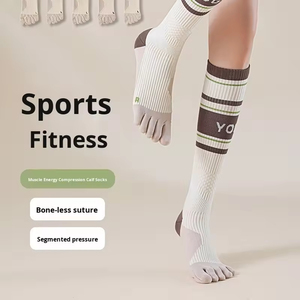 Women's Five-Toe Sports Compression <b>Socks</b> – Non-Slip Crew Cuff Knitted <b>Long</b> Elastic Calf Fitness Casual Yoga - Product Image 3