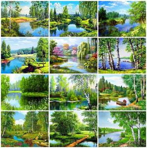 Meian Moderne Décoration de La Maison 5D Diamant <span class=keywords><strong>Peinture</strong></span> Kits <span class=keywords><strong>En</strong></span> Gros Rivière avec Arbre <span class=keywords><strong>Paysage</strong></span> par Base De Toile À La Main - Product Image 2