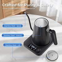 Hervidor Eléctrico Portátil Inteligente con Cuello de Cisne para RV, 0.9L 1200W, Acero Inoxidable 304, Temperatura Constante, para Leche, Té y Preparación de Leche para Bebés