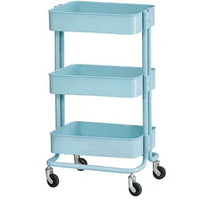 New Design Movable Home Racks Kitchen Metal Plastic Storage Cart Trolley Storage Cart OEM