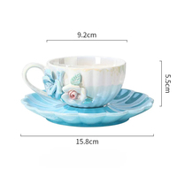 Nouvelle tasse à café et soucoupe en céramique avec fleurs peintes à la main, motif floral 3D, 180 ml, style vintage, ensemble de thé de l'après-midi