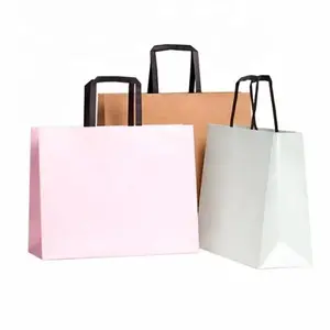 OEM Customized take away Spot Shopping Gift Packaging Kraft a4 Paper Bag with Flat Handle