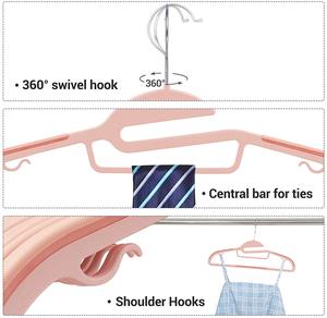Cintres minimalistes roses en plastique avec crochets en acier inoxydable, antidérapants, gain de place, pour rangement de vêtements dans la garde-robe - Product Image 3