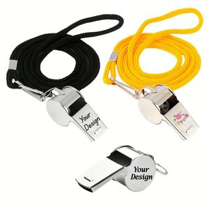 Sifflet en acier inoxydable avec logo personnalisé et cordon, sifflet sportif puissant pour arbitres, entraîneurs, policiers, situations d'urgence, sports de plein air - Product Image 1