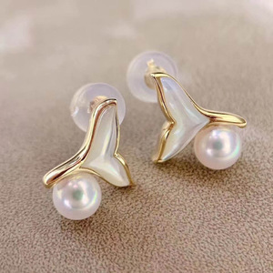 20621 S925 Silver DIY <b>Pearl</b> <b>Earrings</b> 6-8mm Beads with Empty Support Fish Tail 2021 New Collection Elegant DIY Jewelry Accessory - Product Image 1