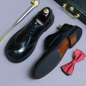 Designer High Quality Men's Square Toe Lightweight Breathable Anti-Slip <b>Platform</b> Leather Loafers Lace-up Party Shoes - Product Image 6