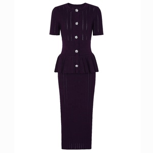 <span class=keywords><strong>Robe</strong></span> pour femme de haute qualité, nouvelle mode, tricotée, à <span class=keywords><strong>manches</strong></span> <span class=keywords><strong>courtes</strong></span>, <span class=keywords><strong>col</strong></span> en <span class=keywords><strong>V</strong></span>, boucle diamantée, volants, queue de poisson, coupe ajustée - Product Image 2