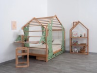 Cadre de lit double multifonctionnel avec rangement, bureau et aire de jeux intérieure-Lit Montessori pour tout-petits avec salle de sport Jungle pour enfants