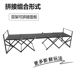 Table pliante d'extérieur en alliage d'aluminium 56,5x30,5x96cm, base croisée, design minimaliste, étagère de camping portable, double usage - Product Image 1