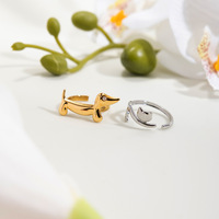 Bague ouverte ajustable en forme d'animal mignon minimaliste, chien, chat, en or 18 carats, imperméable pour femmes, TGJZ4243