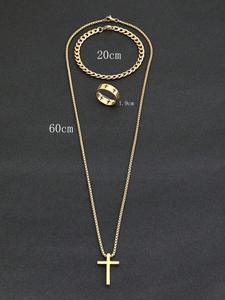 SC Nuovo Stile Set di Gioielli Hip Hop in Acciaio Inossidabile Argento <span class=keywords><strong>e</strong></span> Nero, Bracciale a Catena, <span class=keywords><strong>Anelli</strong></span> <span class=keywords><strong>e</strong></span> Collana con Croce, Set di Gioielli Punk per <span class=keywords><strong>Uomo</strong></span> - Product Image 4