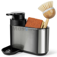 Masthome Organisateur d'évier de cuisine en acier inoxydable pour savon, éponge et brosse, avec distributeur de savon et support de séchage