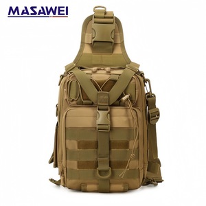 กระเป๋าคาดหน้าอกยุทธวิธีอเนกประสงค์สำหรับกีฬากลางแจ้ง กระเป๋าสะพายข้างสำหรับผู้ชาย อุปกรณ์ตกปลา สีน้ำตาล CP สีพื้น - Product Image 5