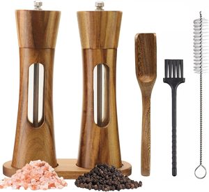 2 Pack Refillable Salt and Pepper Grinder Set, 8 Inch Wooden <strong>Mills</strong> with Ceramic Grinder &amp; Adjustable Coarseness - Product Image 2