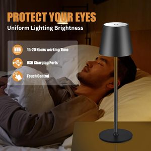 Lampe de table sans fil rechargeable en gros, portable, fonctionnant sur batterie 1200-5000mAh, avec gradation progressive 3 couleurs - Product Image 2