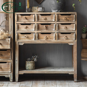 Retro Solid Wood Cabinet With Glass Doors And <b>Drawers</b> For Living Room Storage - Product Image 3