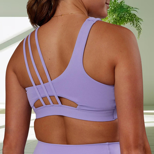 Wireless Padded Yoga Workout Cami Tops Purple Sexy Strappy Sports Bras For Women