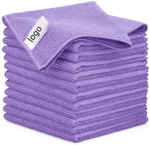 Hot sale household 350 gsm microfiber towel private label purple microfiber clean cloth