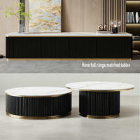 Recién llegado, moda moderna, Base de acero dorado, marco de madera, Unidad de TV, muebles de sala de estar, soporte de TV superior de piedra sinterizada, puerta 60-64in