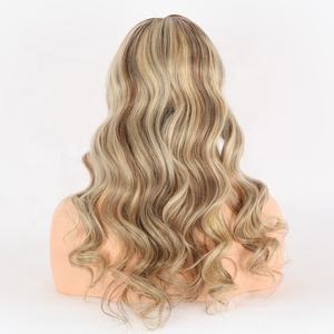 प्राकृतिक दिखने वाला 20 इंच लंबा लहरदार यूरोपीय मानव बाल लेस फ्रंट विग ग्लैमरस गोरा और भूरा हाइलाइट्स विग - Product Image 5