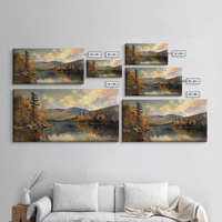 Art mural abstrait esthétique, montagnes avec lac, paysage français, peinture à l'huile panoramique, art sur toile pour la maison et la galerie