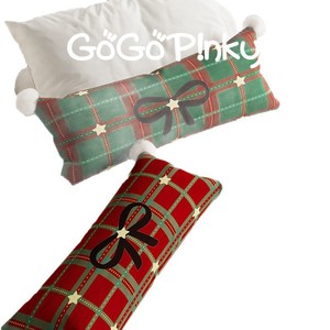 Slow Down <b>Christmas</b> Plaid Lumbar <b>Pillow</b> Oblong With Pom Poms Washable For Sofa Car Bedroom Decor - Product Image 2
