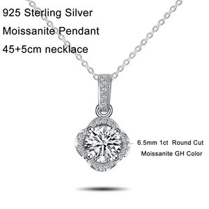 Pendentif en argent sterling 925 avec moissanite, moissanite ronde de 1 carat, couleur GH, 45+5 cm, pierre synthétique, collier avec pendentif en argent - Product Image 2