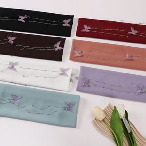 Bufanda larga de gasa de un solo color hecha a mano con borla de cadena de mariposa, chal fino e informal de 70*170cm para mujer - Product Image 5