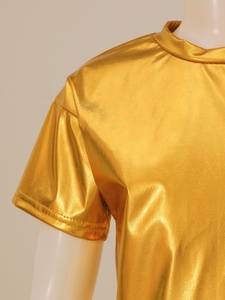 Ensemble de danse pour filles en feuille métallique, costume de scène jazz pour enfants, tenue brillante deux pièces à manches courtes, vêtements de danse hip-hop pour spectacle, personnalisable - Product Image 4
