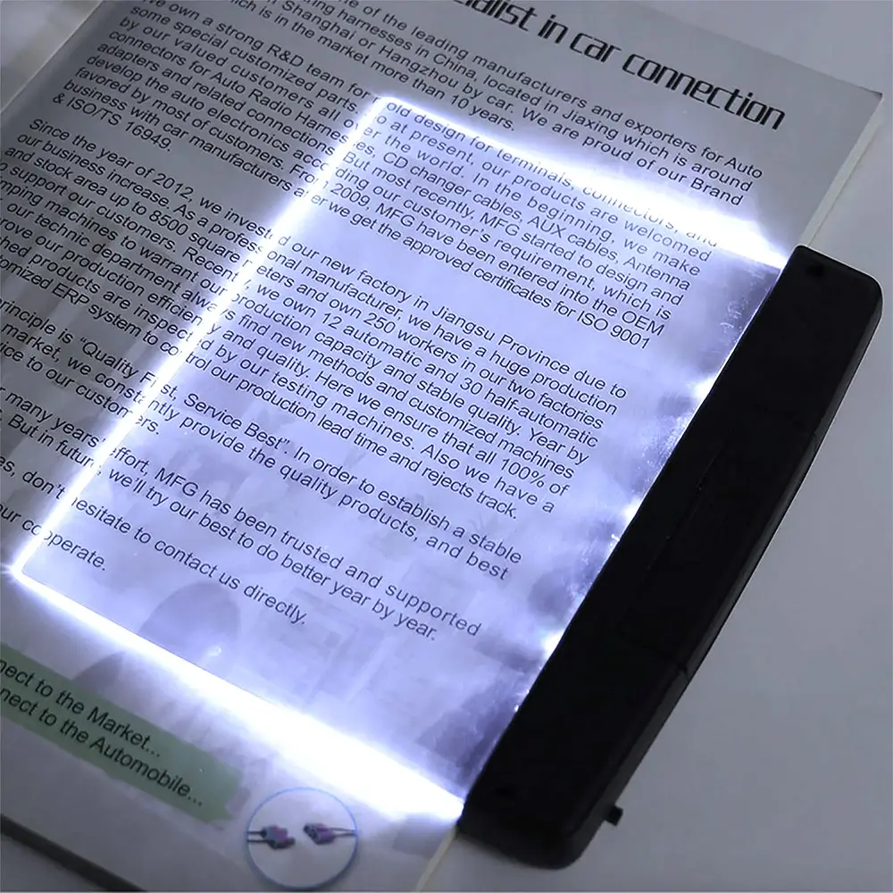 Flat Book Light zum Lesen im Bett bei Nacht Clear LED Book Full Page Light
